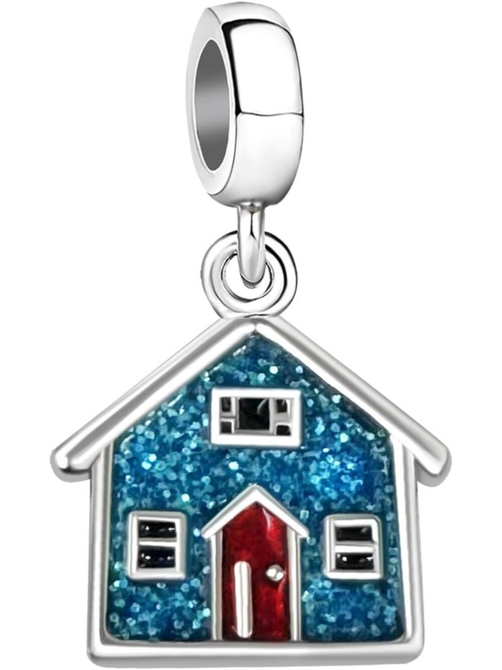 Women's Blue House Christmas Halloween Compatible with Pandora Charm Bracelets
